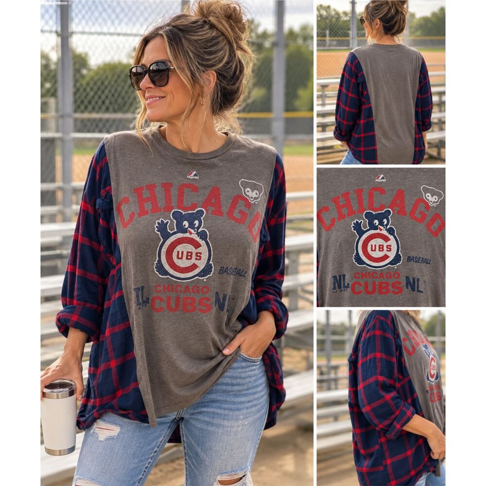 Vintage Chicago Cubs Campfire Shirt | Upcycled Tee Flannel | L/XL